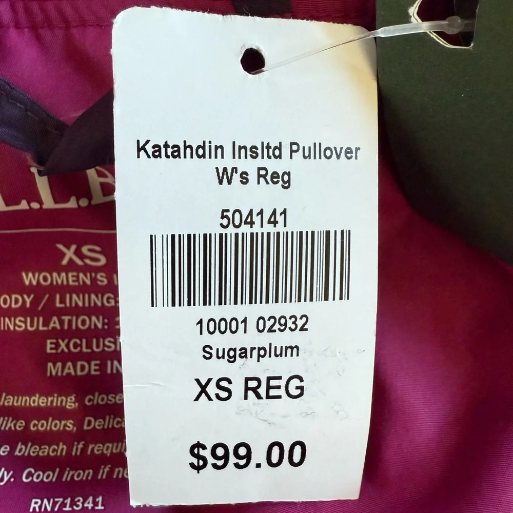LLBean NWT Pink Hooded Insulated Half Zip Katahdin Pullover size xs - Picture 9 of 9
